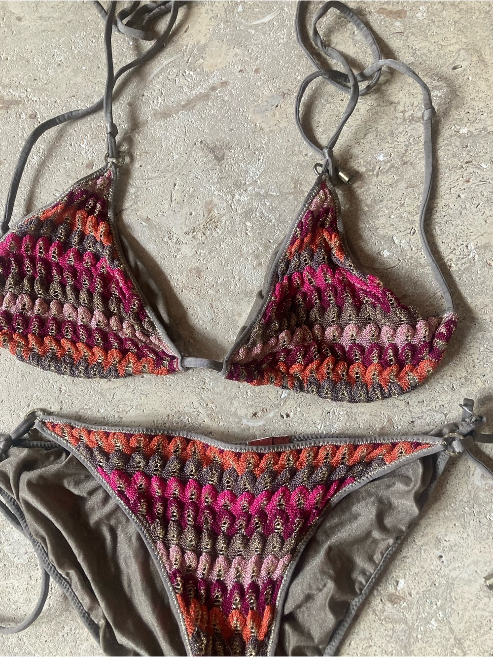 Missoni Multicolor Crochet Triangle Bikini – Pink, Orange, Brown